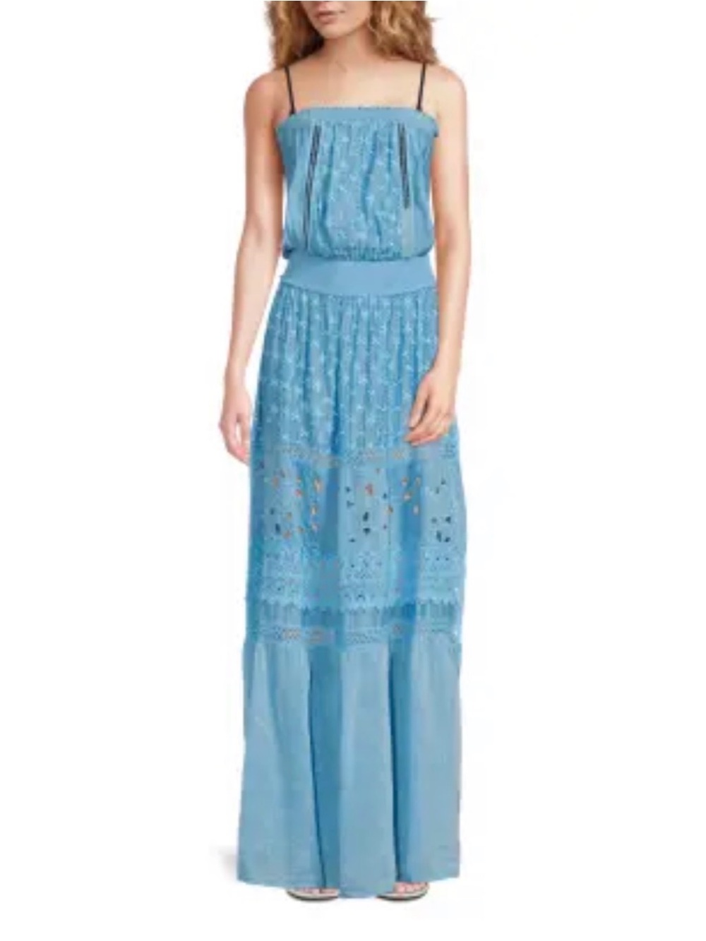 Ramy Brook Lucia Strapless
Embroidered Maxi Dress sz L Silk Cotton Sky Blue